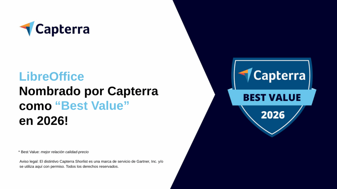 LibreOffice es nombrado líder en “Best Value” 2026 por Capterra